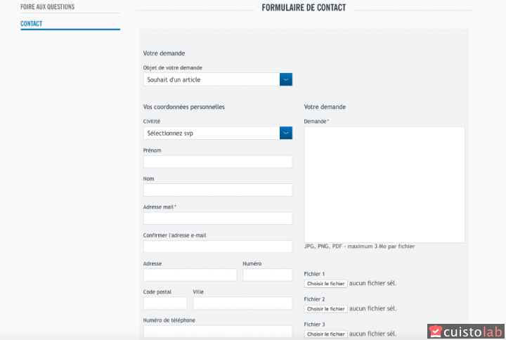 Le formulaire sur le site de Lidl