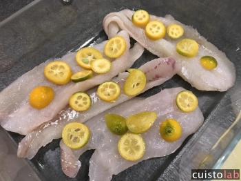 Les kumquats sur les filets de poisson