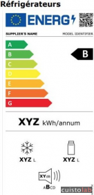 Des classes énergétiques qui s'étalent de A à G et davantage de renseignements concernant le produit (exemple avec le réfrigérateur)