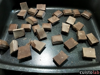Le chocolat en carré dans le moule du Cakefactory