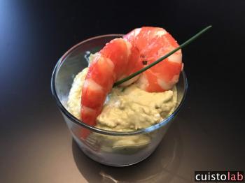 Verrine saumon, crevette, avocat et fromage frais