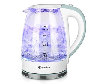 Bouilloire électrique en verre CookJoy avec lumière bleue de LED