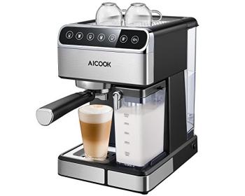 5 Bar Machine à Cappuccino et Machine à Expresso 4 tasses Machine à Café 800W Noir Aicook Cafetiere Expresso Evaporateur de Lait 