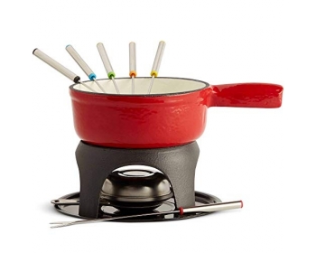 Holsten Fondue, Caquelon, Ensemble à fondue : caquelon, réchaud, brûleur  et 6 fourchettes, 2-6 personnes, pour fondue au fromage, au bouillon ou  au chocolat, capacité : 1,5 L