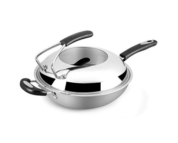 Wok en acier inoxydable avec couvercle