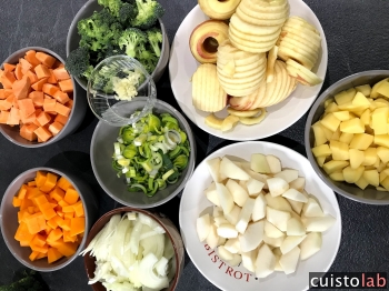 Tous les fruits et légumes coupés