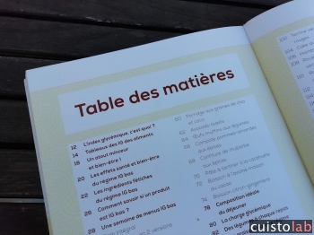 Dans la table des matières, l'intitulé des recettes